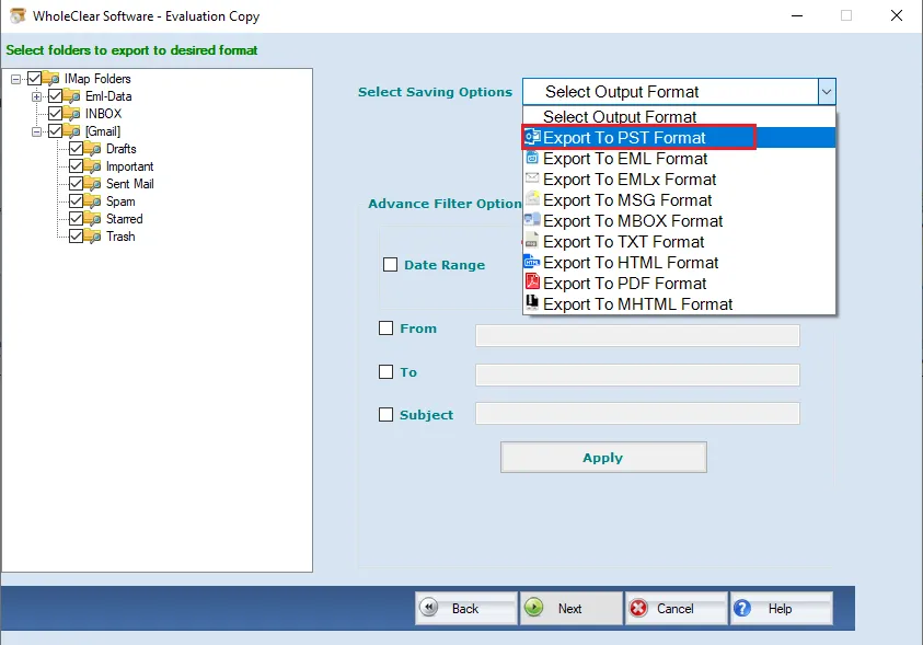 select pst format