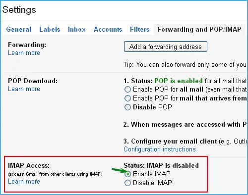 enable imap options