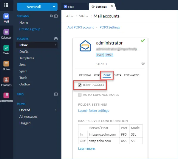 enanle imap access