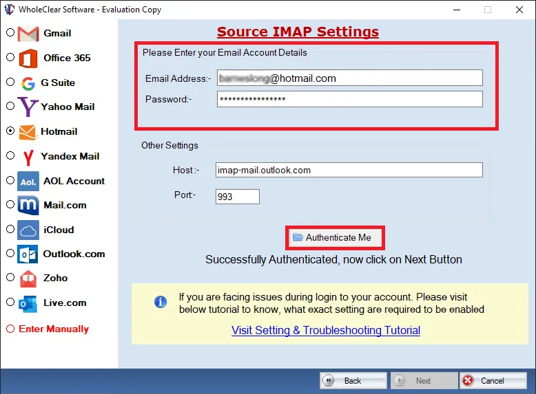 choose Hotmail and authenticate