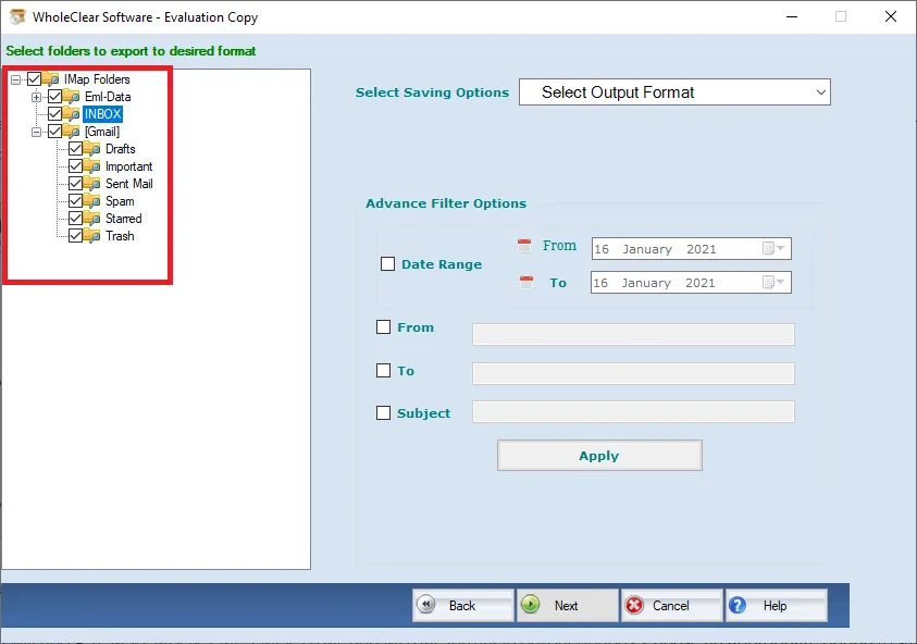 choose particular folder for backup