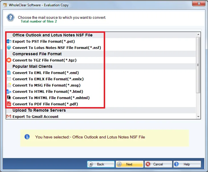 choose desired file format