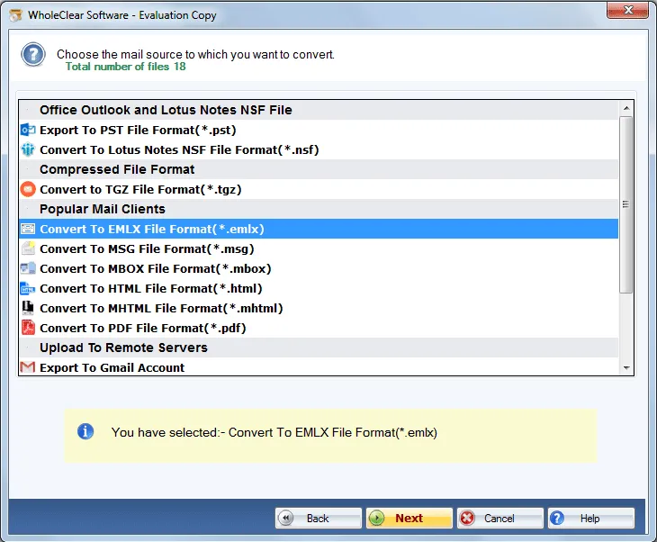 choose EMLX format