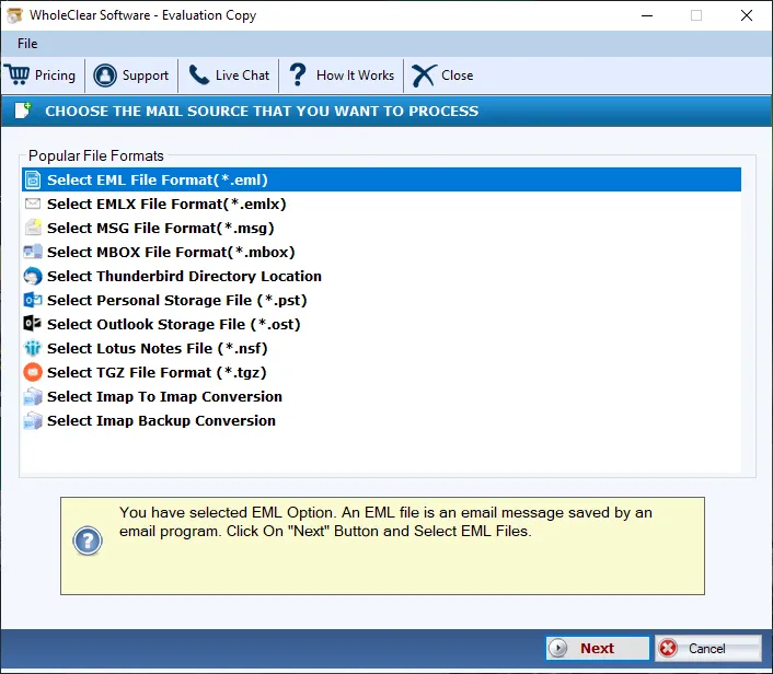 select eml file format