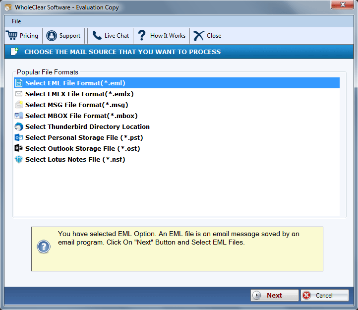 select eml file