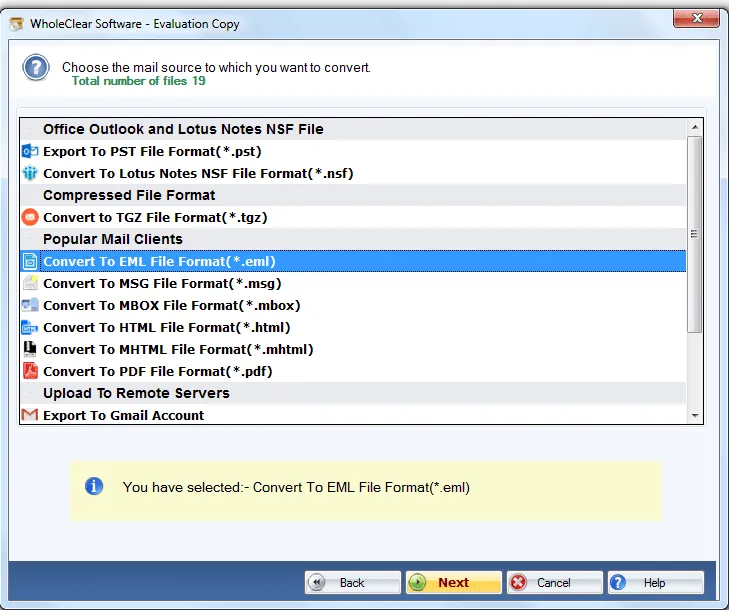 select eml format