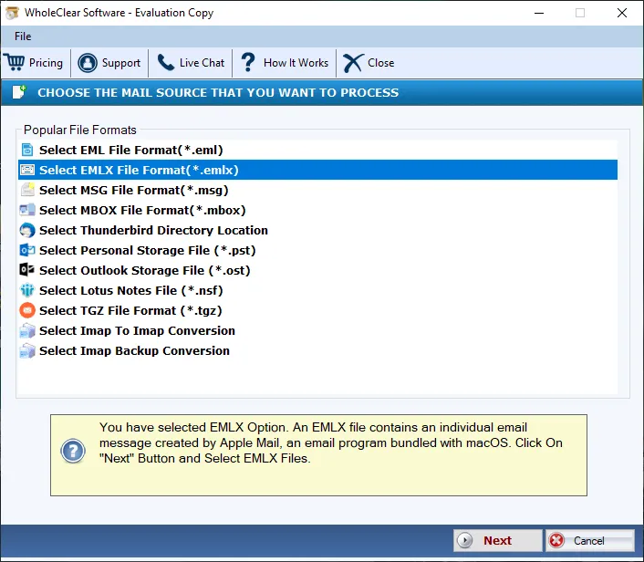 select pst file format