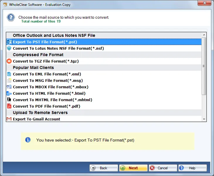 choose pst file format