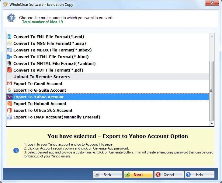 select yahoo format