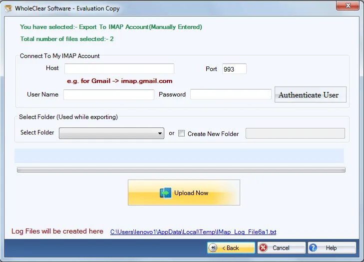 export to imap account