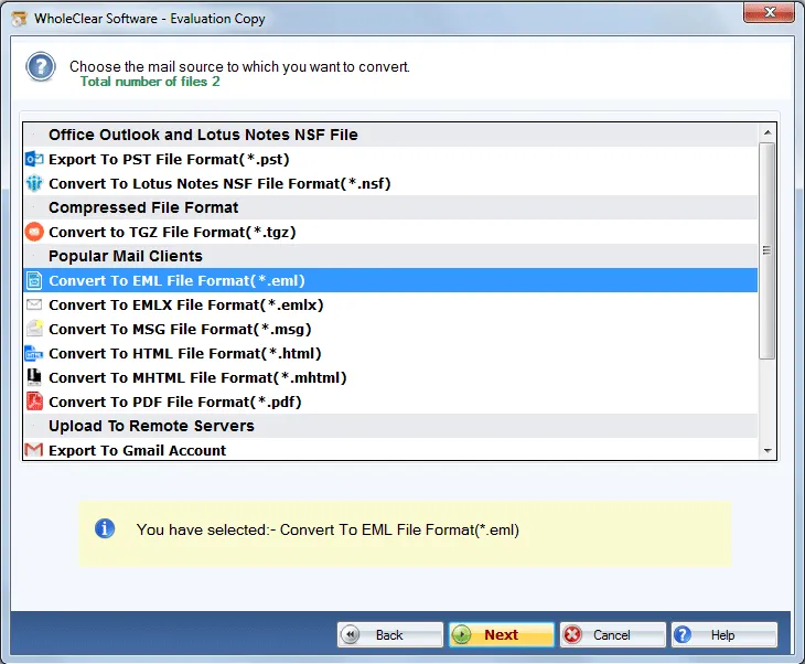 choose eml format