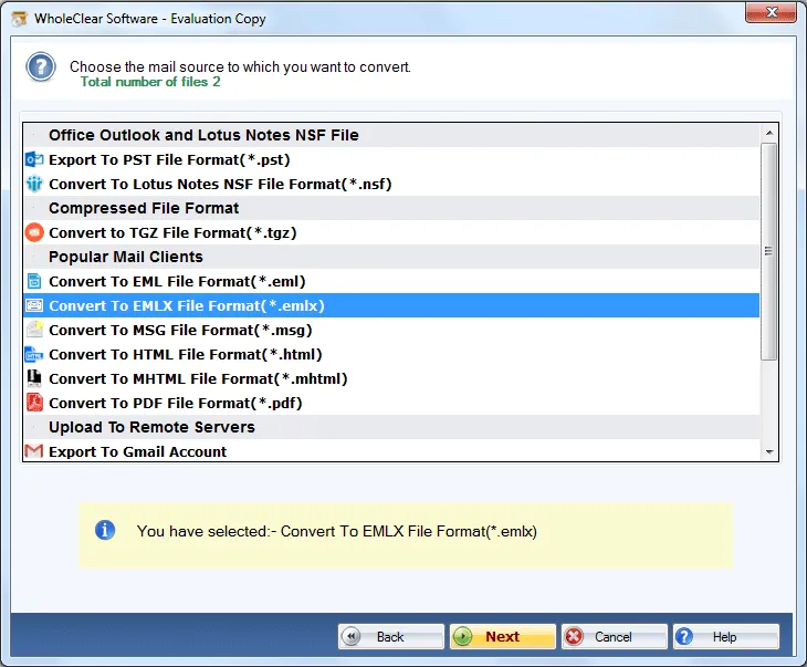 select emlx format