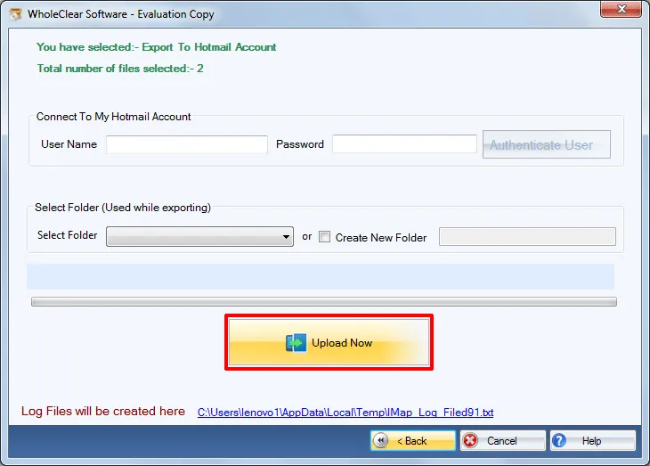 upload into hotmail