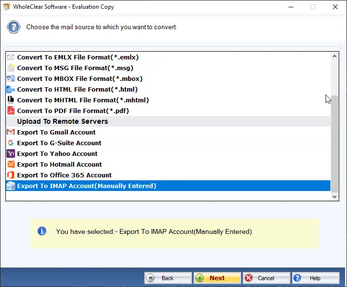 export to imap