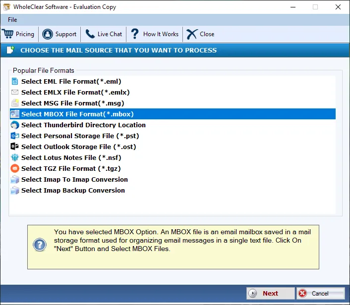 select mbox file format