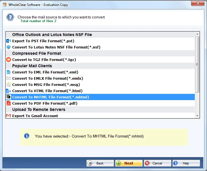 choose mhtml format