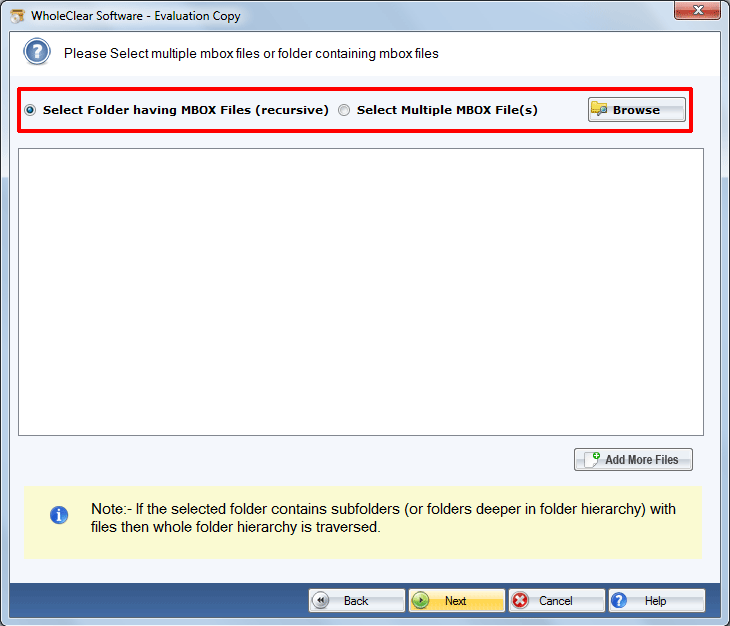 Select MBOX file/folder
