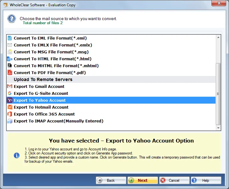 select yahoo format