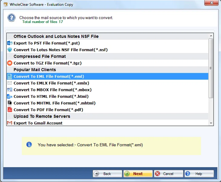 choose EML format