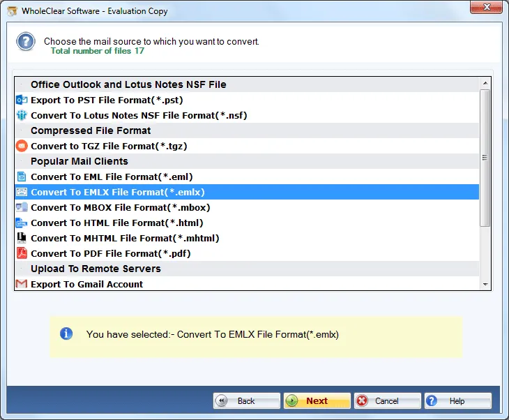 select emlx format