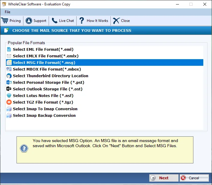 select msg file format