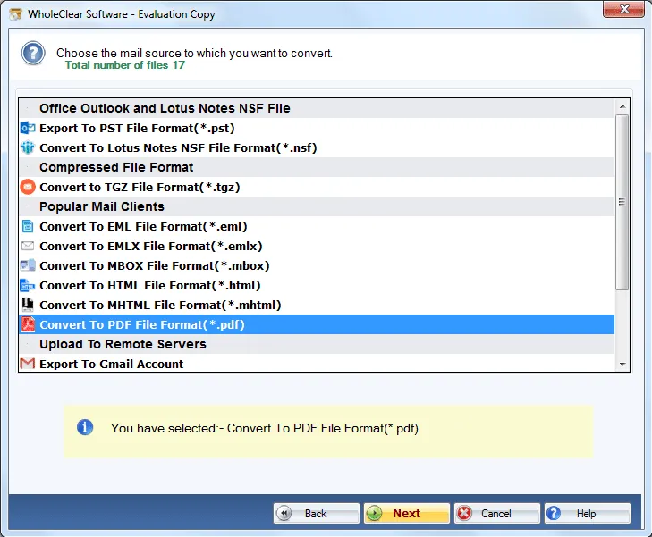 select mbox format