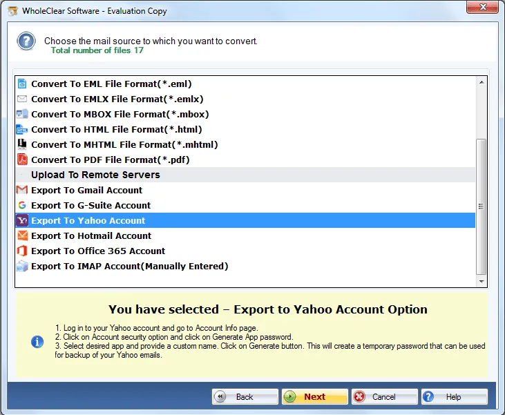 select yahoo format