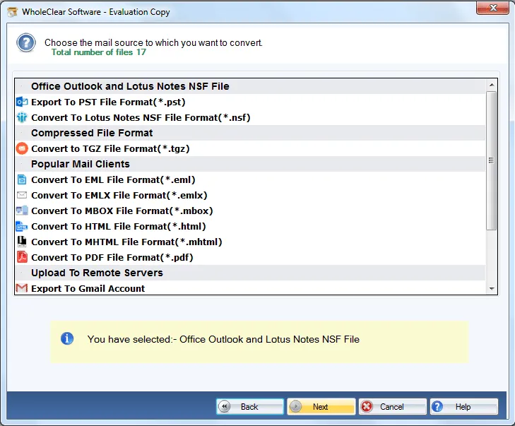 select  format to export