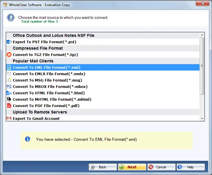 choose eml format