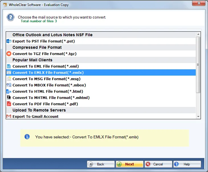 select emlx format