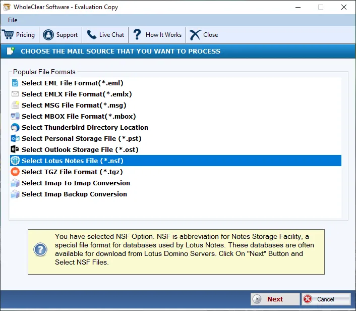 select nsf files