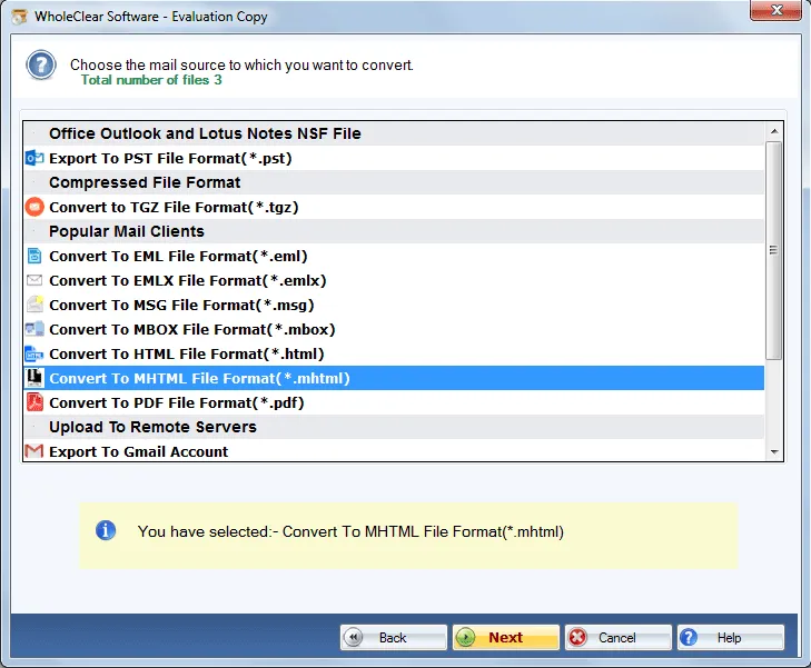 choose mhtml format