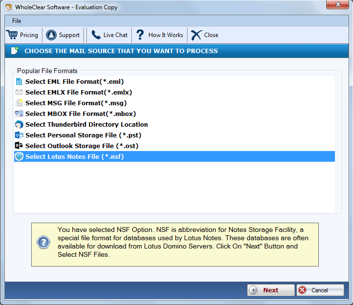 select nsf file