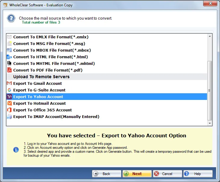 select yahoo format