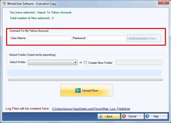 fill yahoo details to authenticate
