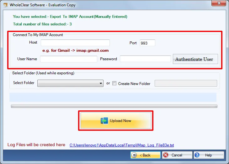 export to imap account