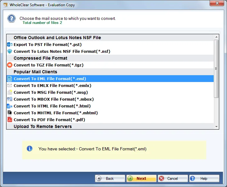 choose EML file format