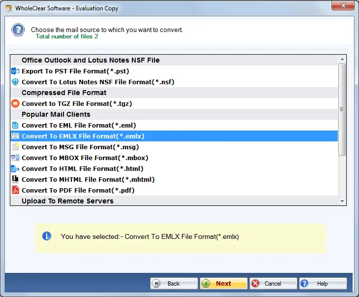 select emlx format