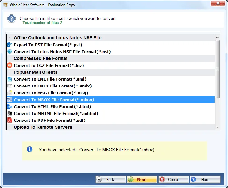 select mbox format