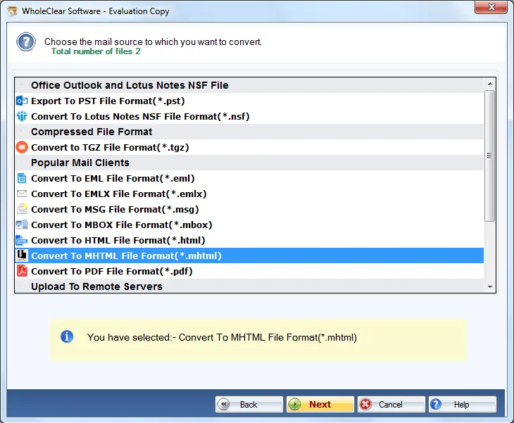 select mhtml format