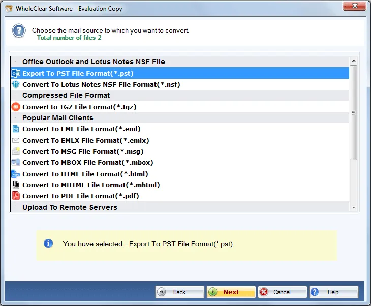 choose pst format