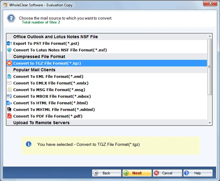 select emlx format