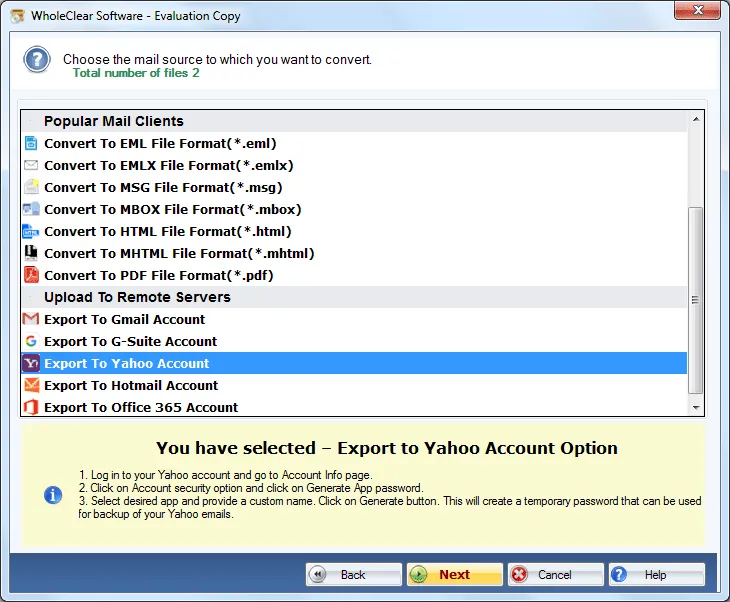 select yahoo format