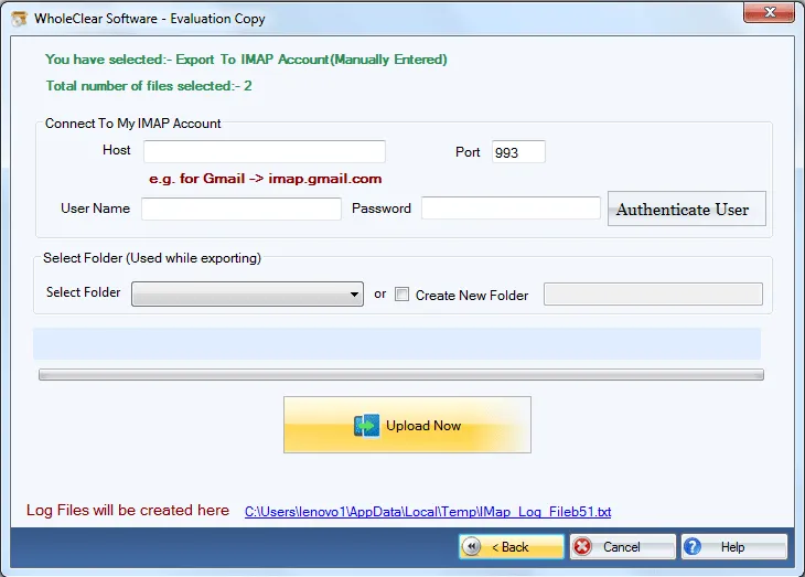 export to imap account