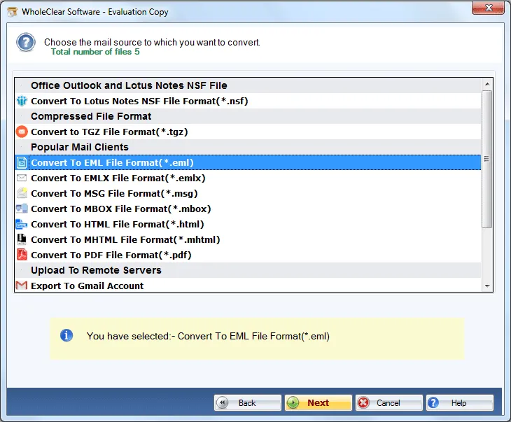 choose eml format