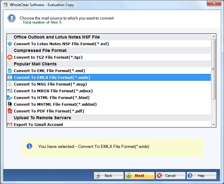 select emlx format