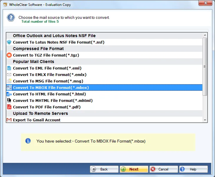 select mbox format