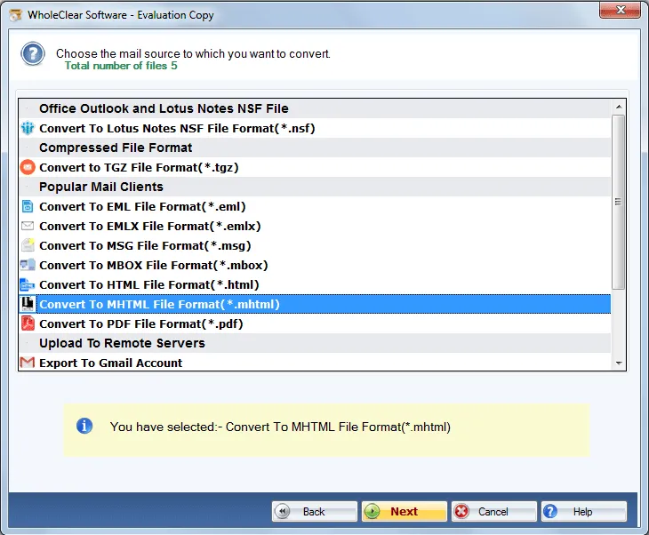 select mhtml format