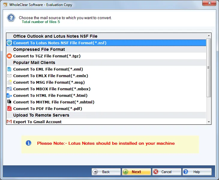 select NSF format