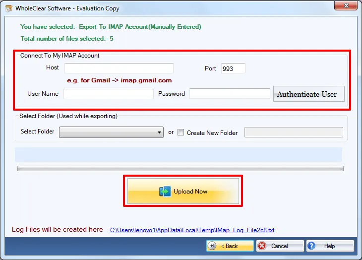 export to imap account